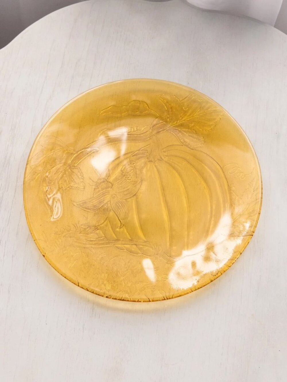 Vintage LE Smith Large Orange Glass Pumpkin Plate Platter Fall Halloween Decor